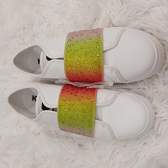 KARL LAGERFELD PARIS REMMY WHITE LEATHER SNEAKERS WITH CRYSTAL EMBELLISHED SZ 11 - Picture 6 of 16